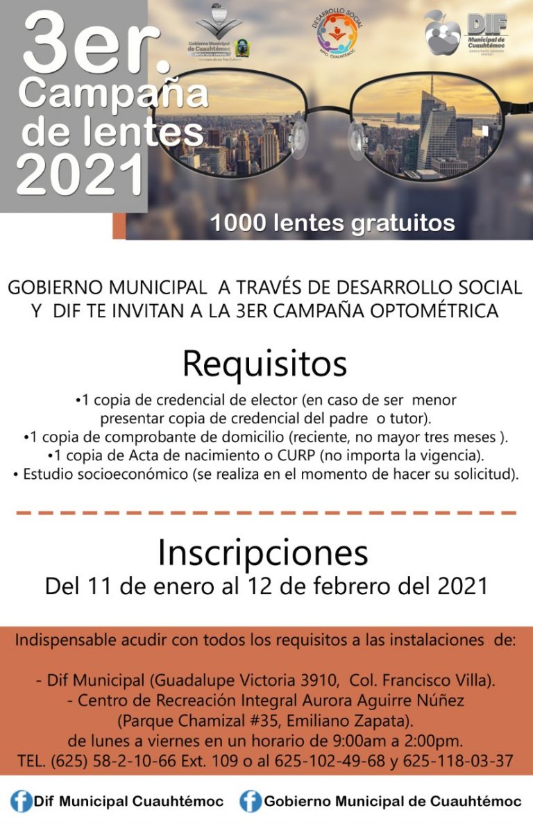 ANUNCIA GOBIERNO MUNICIPAL DE CUAUHTÉMOC TERCERA CAMPAÑA DE LENTES 2021