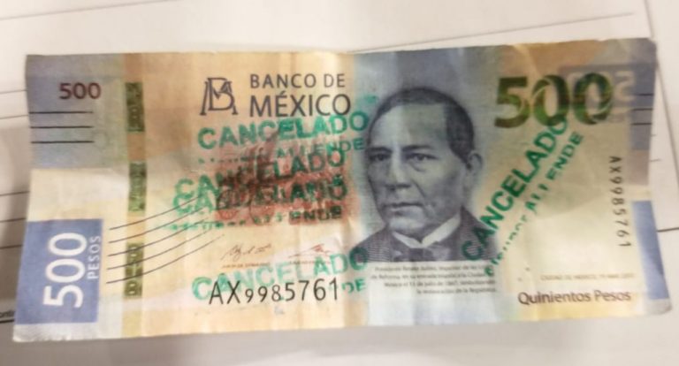 Reportan billete falso de 500 en tienda