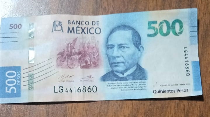 Aseguran billete falso de 500