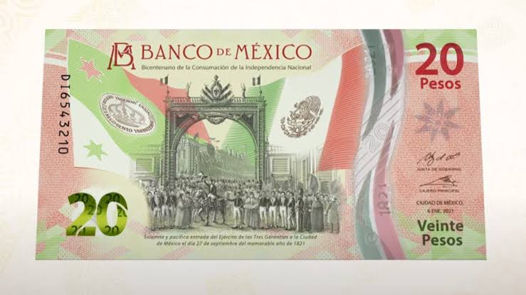 Billete de 20 pesos de la familia G, conmemorativo del bicentenario de la Independencia Nacional