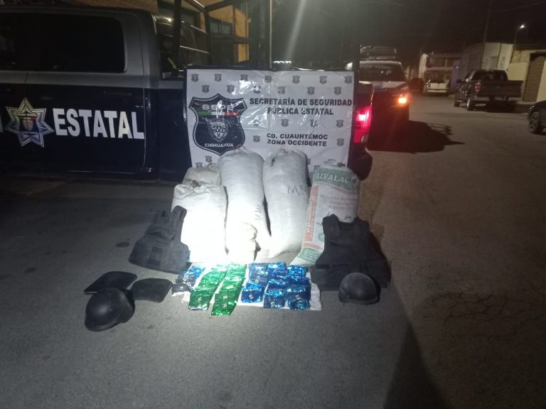 En operativo en conjunto aseguran droga y equipo táctico en Anáhuac