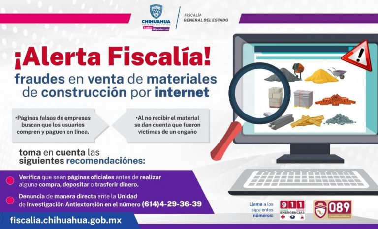 Alerta FGE por venta de material de construcción a través de páginas web falsas