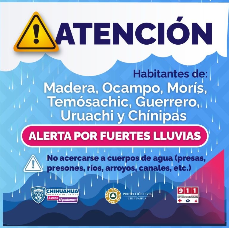 Mantiene Protección Civil Estatal alerta preventiva por lluvias en Sierra Tarahumara