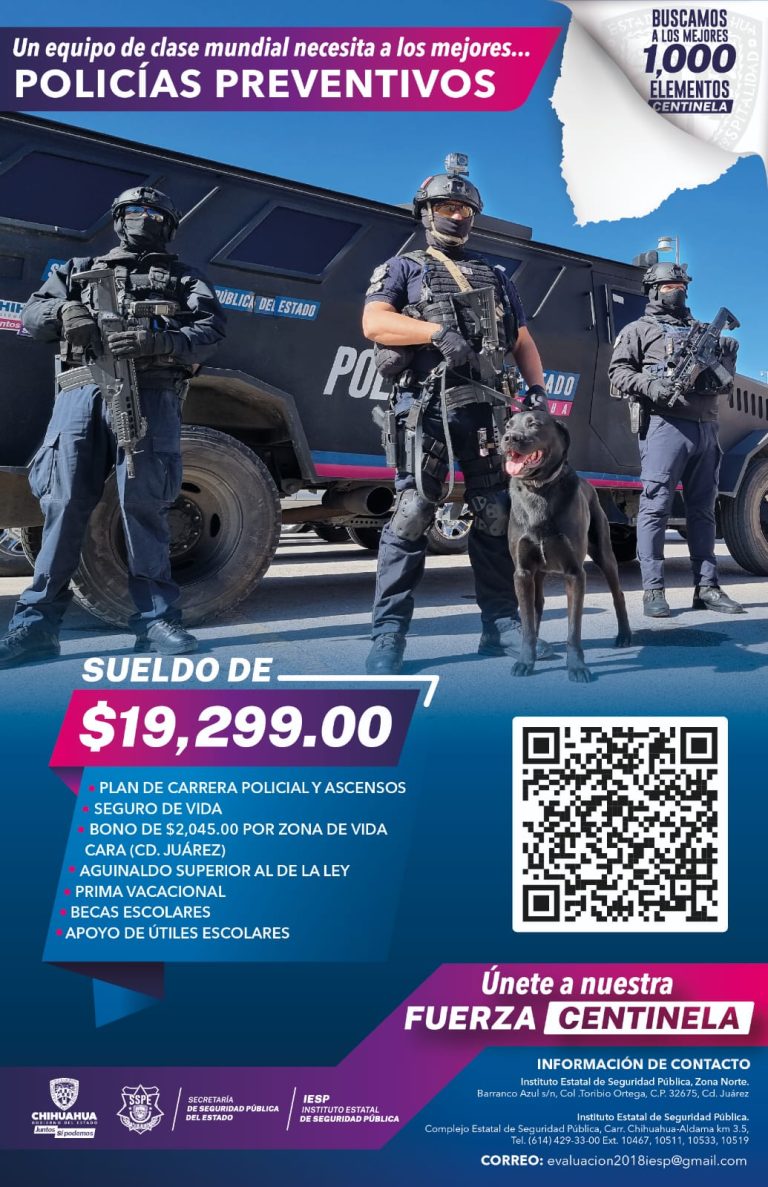 Abren convocatoria para pertenecer a la Policía Estatal, ofrecen sueldo mensual de $19,299 pesos