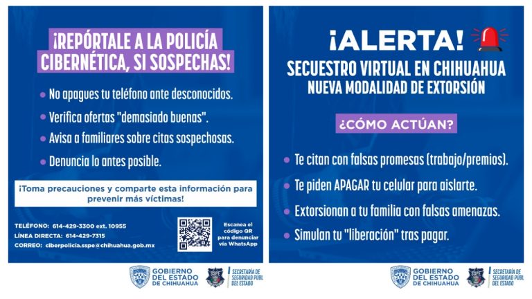 Alerta SSPE sobre nueva modalidad de “secuestro virtual” en Chihuahua
