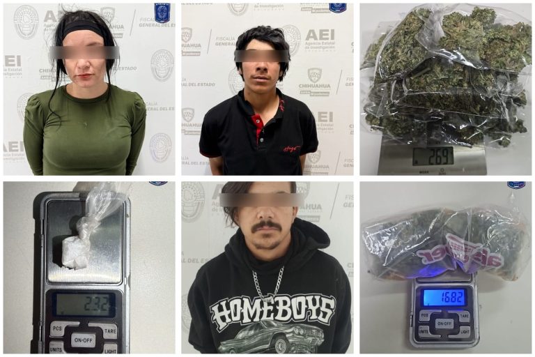 Detienen a dos hombres y a una mujer por posesión de droga en Cuauhtémoc