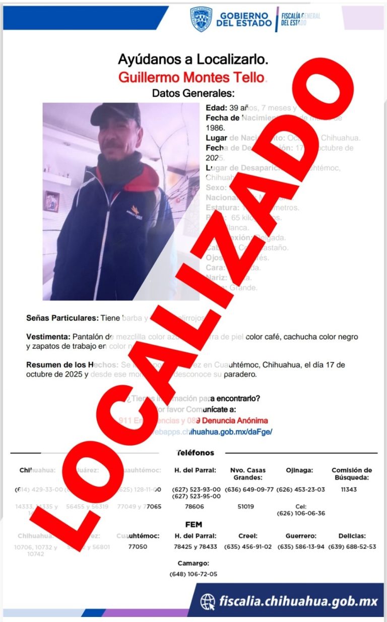 Se hallaba en Delicias hombre reportado ausente en Cuauhtémoc